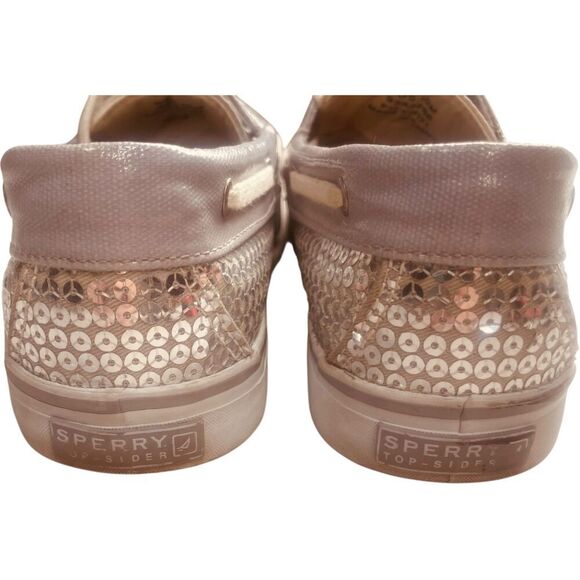 Sperry | Bahama Pewter Sequin Boat Shoes Sparkle Top-Siders | Size 10 | GUC - Picture 6 of 11